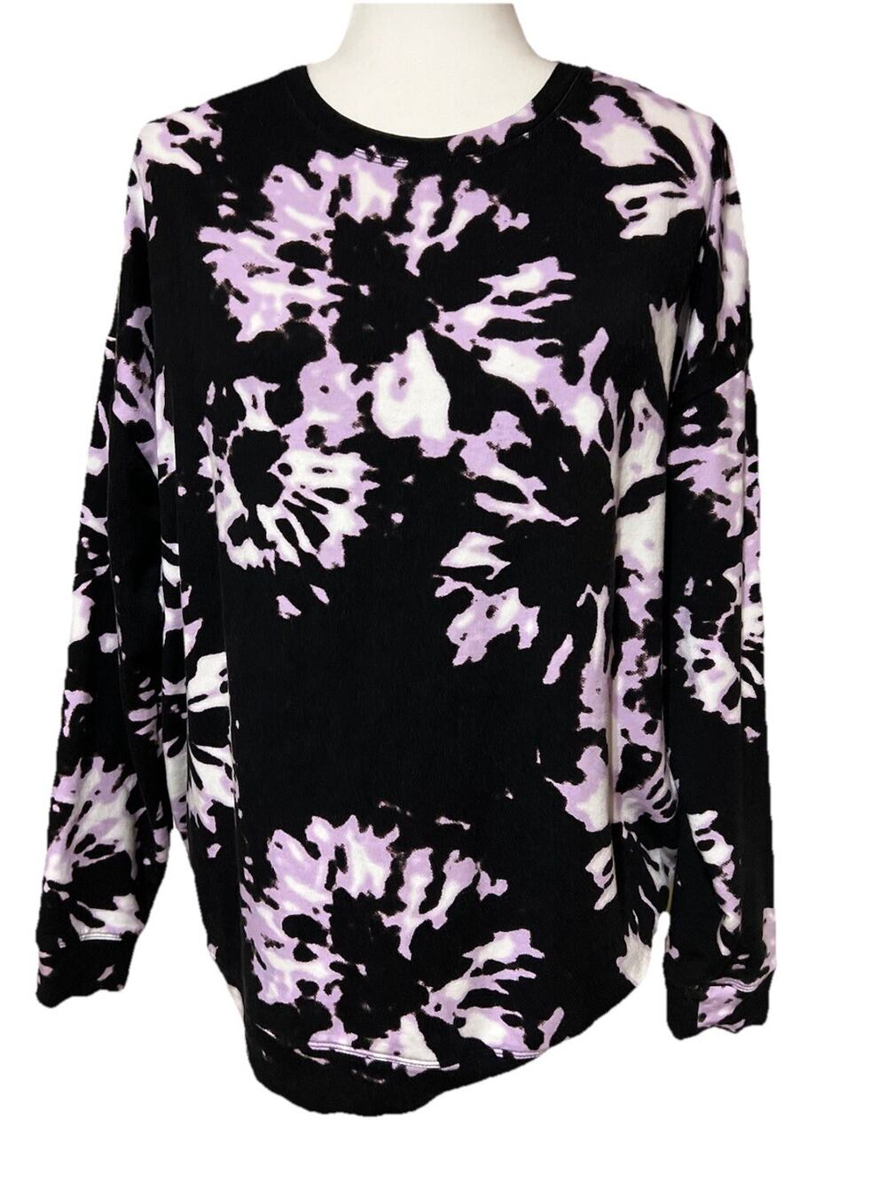 Athleta Black/Lavender/White Tie Dye Crew neck Sweatshirt - Womens Size L